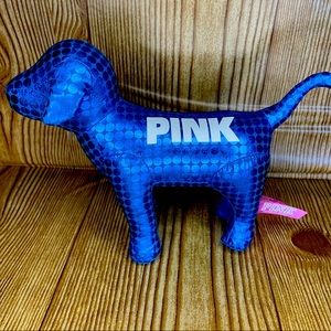 Victoria secret pink metallic blue stuffed dog shiny 7 inches EUC plush
